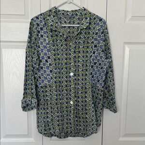Habitat Navy and Olive Patterned Blouse